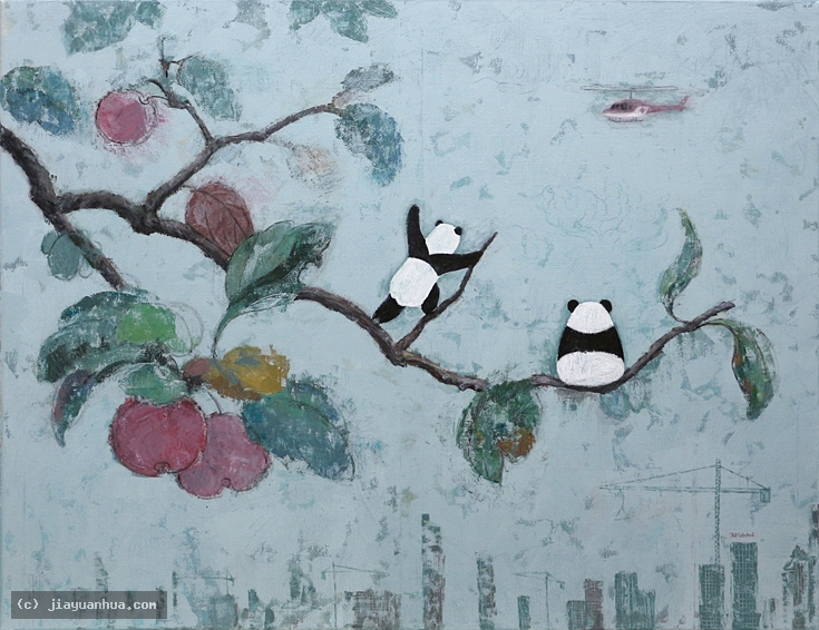 Artist JiaYuanhua, Artist Yuan hua Jia, Artist Yuanhua Jia, JiaYuanhua artwork, China contemporary art, original artwork, original painting, oil painting, acrylic painting, fine art, panda artwork, pa : Hello Series - No.1
